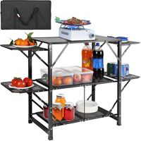 VEVOR Camping Keukentafel Aluminium Opvouwbaar Draagbaar Outdoor Kookstation met 4 Ijzeren Zijkanten 2 Planken en Draagtas Snelle Installatie voor Picknick, BBQ, Strand, Reizen