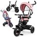FREY Vélo tricycle enfant - Tobi - 4-en-1 - Contrôle parental - Capote - Panier de rangement - Repose-pieds - Rose