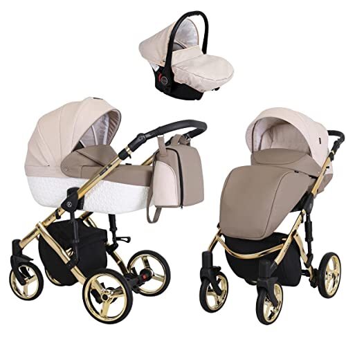 Lux4Kids Kinderwagen Buggy 3-in-1 2-in-1 Isofix selectie Tiara Gold by Brown Cream G03 2-in-1 zonder babyzitje