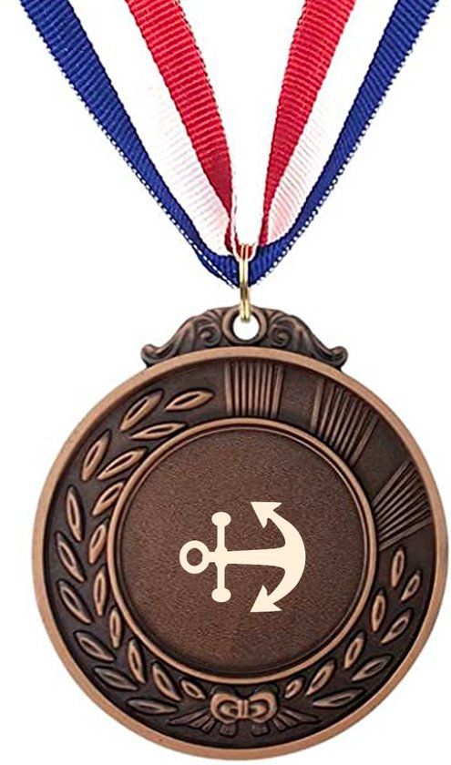Akyol - Anker Medaille Bronskleuring - Cadeau Kapitein - Metaal - 6.5 cm