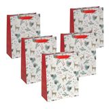 SIGEL GT121 grote premium cadeauzakjes van papier, set van 5, 26 x 33 cm, wit, goud, rood, papieren cadeautasjes Kerstmis
