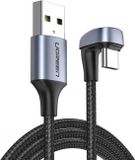 Ugreen - Nylon - Haakse Kabel USB - USB Type C - 1 m - 3 A - 18 W - Quick Charge - AFC - FCP - Grijs
