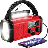 Radio de secours sans marque - Solaire à manivelle 10.000mAh - MODEL 2025 - Powerbank solaire Énergie solaire - Kit de survie d'urgence - Lampe de poche rechargeable - Kit d'urgence – Ration d'urgence – Rouge