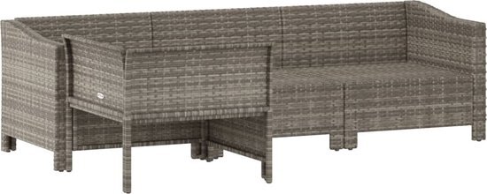 vidaXL 4-delige Loungeset met kussens poly rattan grijs