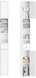 SoBuy Badkamerkast Smal 20 x 20 x 180 cm – Hoge Vrijstaande Kolomkast met 2 Deuren, Lade en 6 Verstelbare Planken – Ruimtebesparende Opbergkast voor Badkamer, Woonkamer, Slaapkamer of Keuken – Wit BZR34-II-W