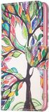 Merkloos Oppo A57 / A57s / A77 Book Case Portemonnee met Kaarthouder - Wit/Boom Print