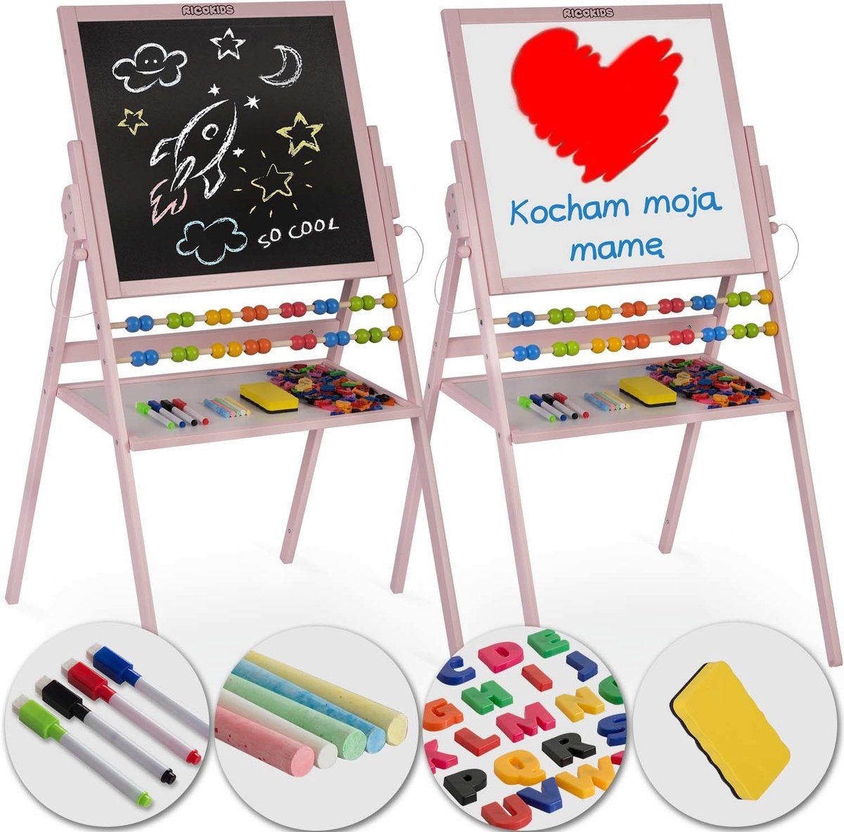 Viking Choice Krijtbord - magnetisch tekenbord - 54x55x101 cm - roze