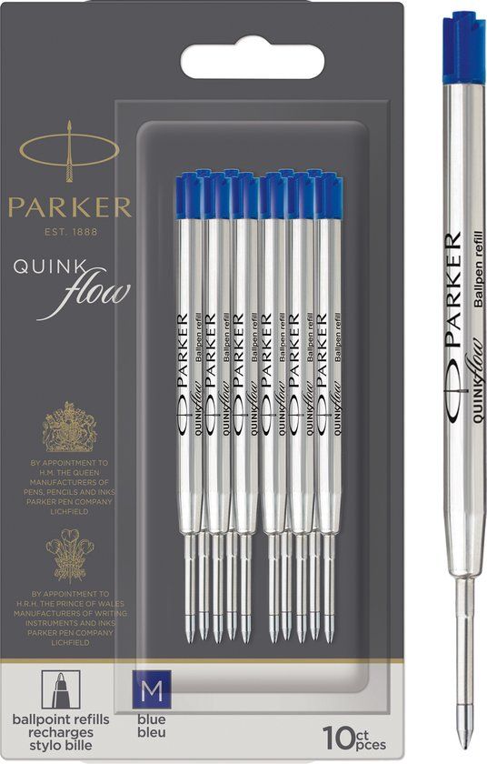 Parker QUINKflow Balpen Inkt Navullingen - Medium Tip - Blauw - 10 Stuks