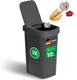 Novaliv lot de 2 poubelles 10L avec couvercle 2-en-1, couvercle à charnière et couvercle à bascule, poubelle anti-odeur pour salle de bain, cuisine, ménage, bureau, poubelle, seau, détritus, bac à déchets en plastique