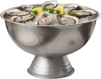 Excellent Houseware Serveerschaal - oesters/zeevruchten - op voet - zilver - rvs - 40 x 24 cm