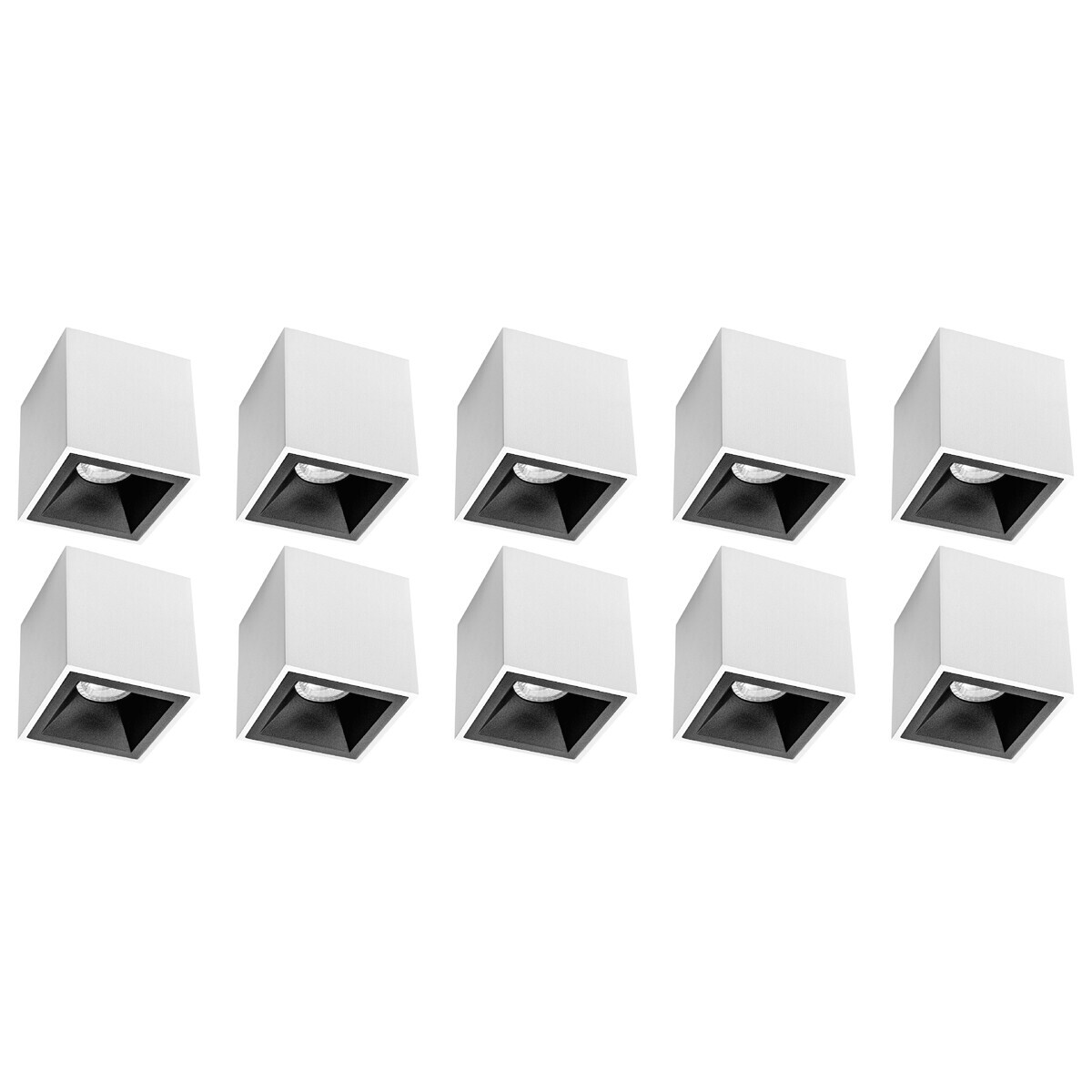 BES LED Opbouwspot 10 Pack - Pragmi Cliron Pro - GU10 Fitting - Opbouw Vierkant - Mat Wit/Zwart - Aluminium - Verdiept - Ã˜90mm