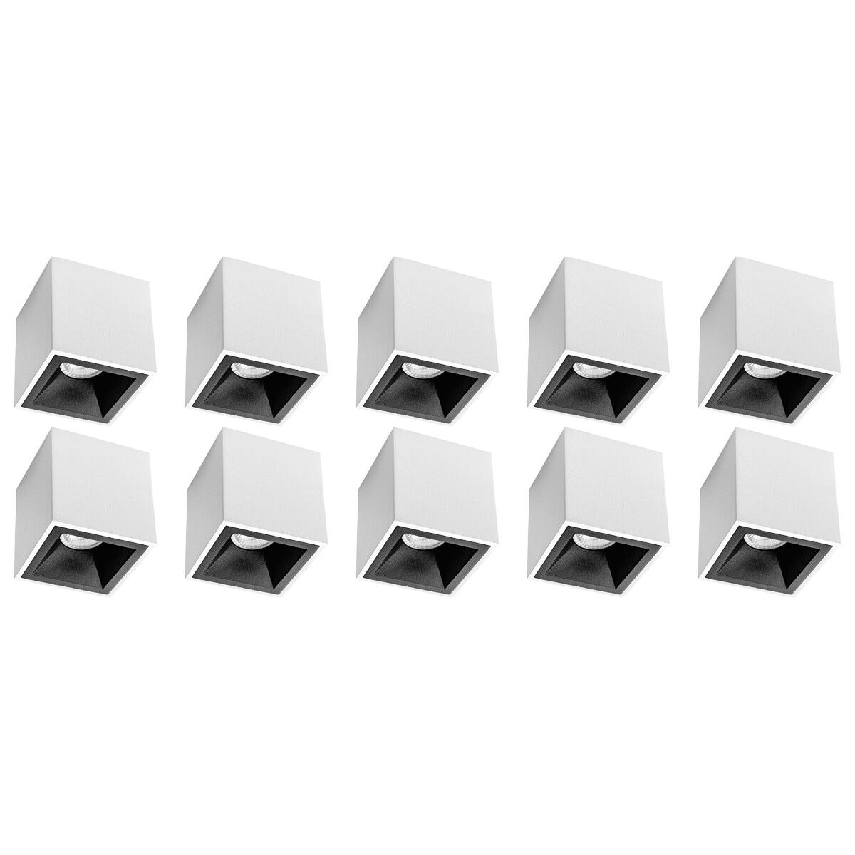 BES LED Opbouwspot 10 Pack - Pragmi Cliron Pro - GU10 - Vierkant - Wit/Zwart - Ø90mm