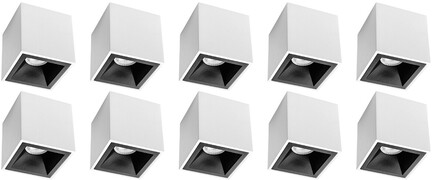 BES LED Opbouwspot 10 Pack - Pragmi Cliron Pro - GU10 Fitting - Opbouw Vierkant - Mat Wit/Zwart - Aluminium - Verdiept - Ã˜90mm