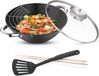 Casserole wok sans marque avec revêtement marbre et couvercle en verre