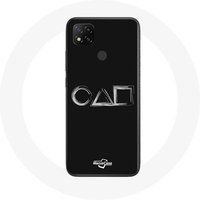 Maniacase Hoesje voor Xiaomi Redmi 9C Inktvis Game logo symbolen vierkant cirkel driehoek Zwarte achtergrond