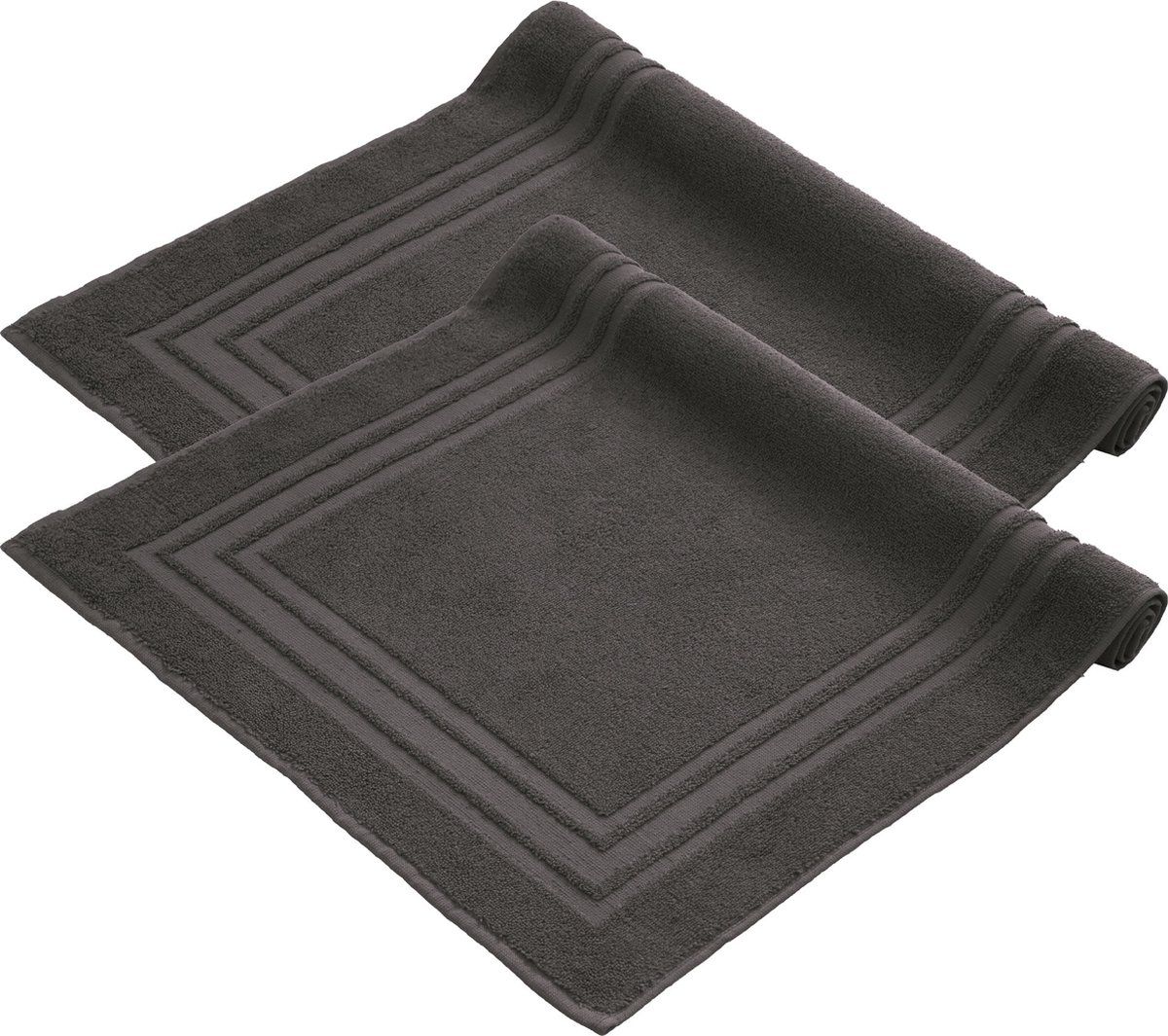 Komfortec Badmat - 2 stuks - Zachte en Absorberende Douchemat - 50x70 cm - 100% Katoen - Antraciet