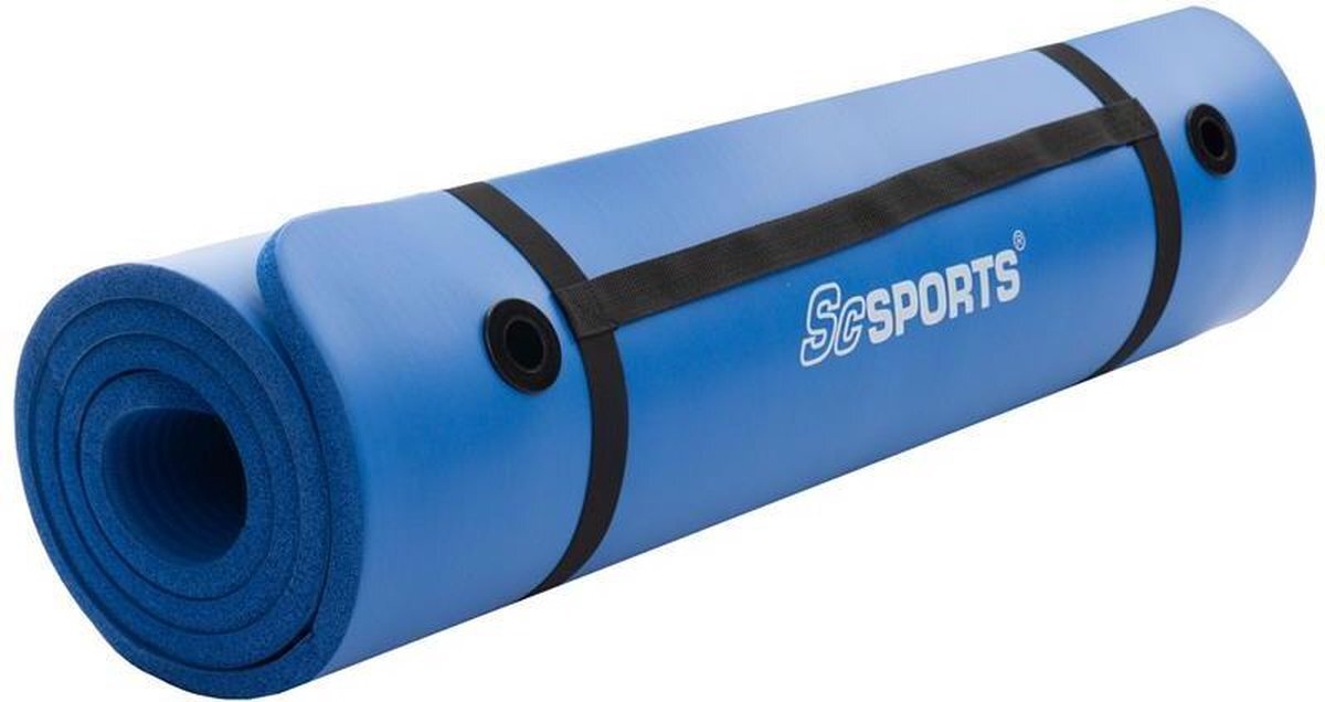 ScSports ScSPORTS® Sportmat - Fitnessmat - 185 x 80 x 1,5 cm - Blauw - Dik met oogjes - Yogamat