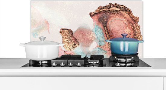 KitchenYeah Spatscherm keuken - Pastel - Abstract - Inkt - Chic - Goud - 80x40 cm - Aluminium