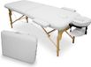 WELLCORE massagetafel, Vouwbrancard, Inklapbaar, Van hout, Kunstleer, 186 x 66 cm, In hoogte verstelbaar, Afneembare kop, Twee verlengarmen, Gezichtsgat, Wit, Tot 140 kg, Incl. draagtas