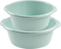 Forte Plastics Voordeelset multifunctionele kunststof ronde teiltjes mintgroen in 2-formaten - 15 en 25 liter inhoud