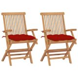 vidaXL Tuinstoel Gecapitonneerde zitting Teak Rood
