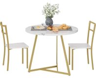 StarTech Essgroep, 3-delig - Ronde eettafel voor 2 personen - Tafelblad met marmerlook - 2 gestoffeerde stoelen - Ruimtebesparend, ideaal voor kleine appartementen - Goud