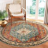 Lahome Boho tribal ronde vloerkleden, 183 cm, wasbaar woonkamer gebied vloerkleed zacht slaapkamer, oosters groot, voor woonkamer, eetkamer, onder tafel, entree, kinderkamer, roest/dof groenblauw