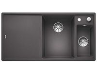 BLANCO AXIA III 6 S-F, SILGRANIT® PuraDur®, felsgrau (felsgrijs), spoelbak met rechterkant, met afvoerbediening, inclusief houten snijplank
