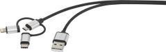 Renkforce RF-3335106 USB-kabel USB 2.0 USB-A stekker, USB-C stekker, USB-micro-B stekker, Apple Lightning stekker 0.25 m Donkergrijs