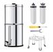 Merkloos Système de filtration d'eau par gravité - Système de filtration d'eau sur le comptoir - Capacité 7,8 + 8,5 L - Réduit le plomb et jusqu'à 99 % de chlore - 2 filtres à charbon céramique - Robinet inclus - Inox