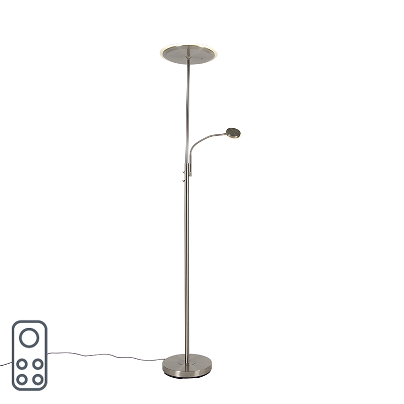 QAZQA Moderne vloerlamp staal incl. LED dimbaar met leesarm - Strela