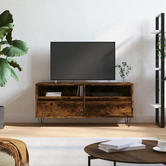 vidaXL Tv-meubel - 100x34,5x44,5 cm - bewerkt hout - gerookt eikenkleurig