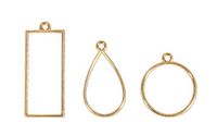 Rayher 22796616 metalen fitting: hanger, goud, rechthoek, druppel en rond, SB-Btl 3 stuks, normaal
