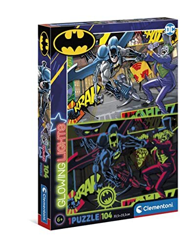 Clementoni - Batman Supercolor Glowing Lights-Batman-104 stuks kinderen 6 jaar, fluorescerend, puzzelcartoons, Made in Italy, meerkleurig, 27175