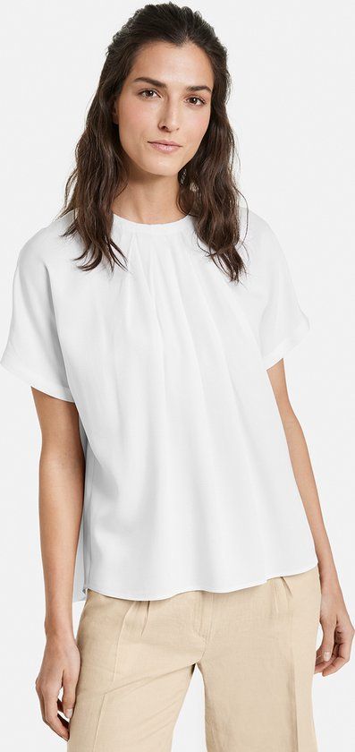 GERRY WEBER Dames Shirt Off-white 42 - Viscose - Korte Mouw - Ronde Hals - Zakelijk