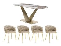 Vente-unique Ensemble table PORELIMA + 4 chaises ELEGANO - Effet marbre blanc et beige