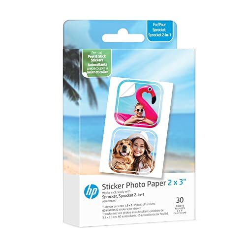 HP Tandwiel 2x3 inch Premium Zink Pre-Cut Sticker-fotopapier, 30 vellen, compatibel met Tandwielfotoprinters