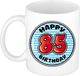 Bellatio Decorations Verjaardag cadeau mok - 85 jaar - blauw - gestreept - 300 ml - keramiek