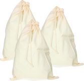 Merkloos Katoenen canvas opbergzak/waszak met afsluitkoord - 3x - 49 x 75 cm - 38 liter - Wit