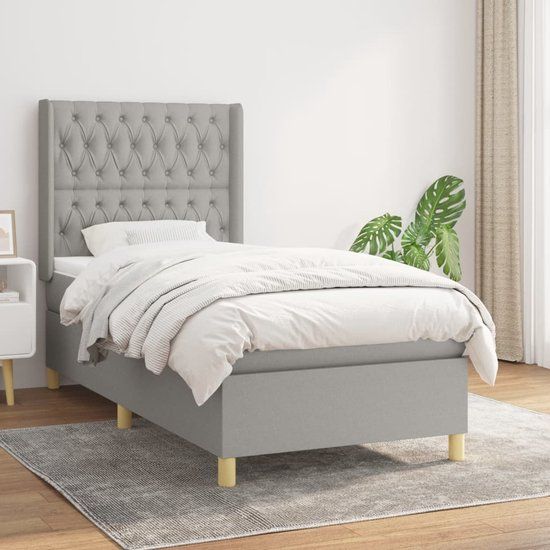 vidaXL Boxspring met matras stof lichtgrijs 100x200 cm