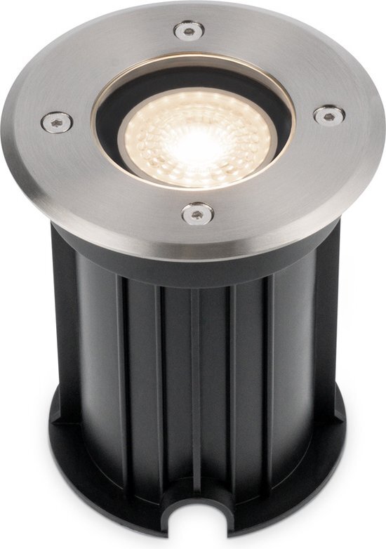 HOFTRONIC Maisy - LED Grondspots voor buiten - Rond - RVS - IP65 waterdicht - Verwisselbare GU10 - 5 Watt - 4000K Neutraal wit - Dimbaar - Tuinspots en inbouwspots buiten voor in de grond -