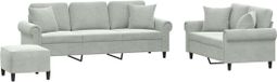 vidaXL 3-delige Loungeset met kussens fluweel lichtgrijs