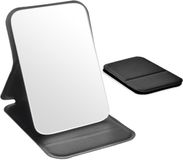 Merkloos / Sans marque Compacte opvouwbare spiegel-10,5 x 7 cm-kleine draagbare make-upspiegel voor in je zak of tas-mini reisformaat opvouwbare spiegel met standaard voor op tafel-handspiegel-zwart