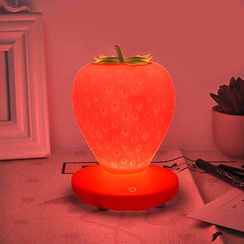 NFLOBD LED Kinderen Nachtlampje, Dimbare Multicolor Siliconen Aardbei Lamp, USB Oplaadbare Licht, 3 Modes Touch Schakelaar Zachte Kwekerij Lamp, voor Verjaardag, Kerstmis (Rood)