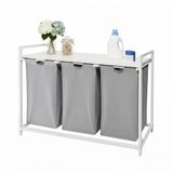 Merkloos Relaxdays Wasmand 3 vakken - 150 liter - met plank - grijs-wit