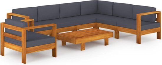 vidaXL 8-delige Loungeset met donkergrijze kussens acaciahout