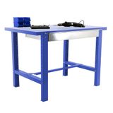 Simon Rack Sterke Werkbank met Lade, 830x1200x730 mm, 600 kg Draagvermogen, Metalen Frame en Houten Werkblad, Ideaal voor Garage en Werkplaats, Blauw – BT0