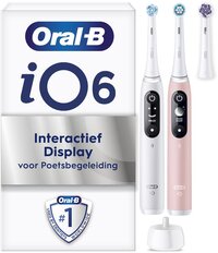 Oral-B iO 6 Elektrische Tandenborstel - Wit en Roze - 2 Handvatten + 3 Opzetborstels