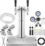 VEVOR Kegerator-toren-kit, bierombouwset met twee tapkranen, biertorendispenser van roestvrij staal met dubbele meter W21.8-regelaar en A-systeem vatkoppeling, bier-druppelschaal voor feestjes thuis