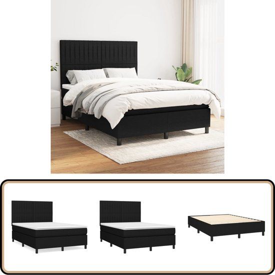 vidaXL Boxspring met matras stof zwart 140x200 cm